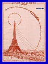 1923 Citroën Eiffel Tower *Un Radio Pour Le Monde..* Large Vintage... - £16.42 GBP