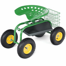 Heavy Duty Garden Cart Rolling Work Seat Gardening Planting W/ Tool Tray - £119.61 GBP