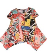 Chelsea &amp; Theodore T Shirt Women M Multicolor Graffeti Tunic Burnout Asy... - $21.95