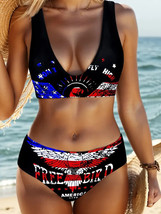 Chic Letter Print Bikini Set for Women - High Stretch, Polyester Size XL - £13.40 GBP