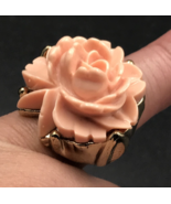 VTG Silver Tone Pink Rose Coral-Style Ring Sz 6 Floral - $9.49