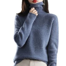 Blue Womens Turtleneck Long Sleeve Sweater Jumper Tops - $35.60