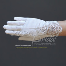 Girl&#39;s Satin Gloves with Embroidery &amp; rhinestone accents - $18.99
