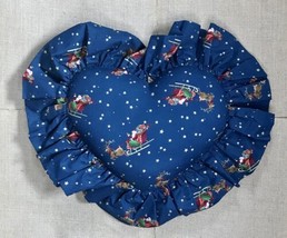 Heart Shaped Christmas Throw Pillow Santa In Sleigh Flying Starry Night Sky - £14.02 GBP