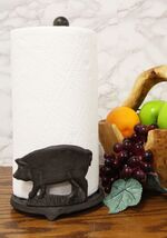 Cast Iron Rustic Swine Pig With Scroll Art Kitchen Paper Towel Holder St... - $42.99