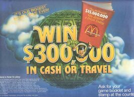 McDonald's Win $300,000 Cash or Travel Placemat 1981 - $13.86