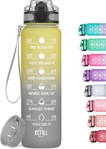 1000ml Motivational Water Bottle with Time Marker Leak proof BPA Free Tritan Dri - £19.82 GBP