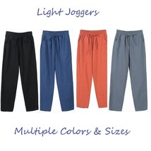 Mens Womens Unisex Plain Light Summer Joggers Pockets Casual Pants Elastic Waist - £11.78 GBP+