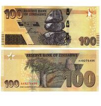 2020 (2022) Zimbabwe 100$ DOLLAR HYBRID P106 Banknote UNC AA prefix - $4.93 CAD