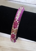 Vintage Bracelet / Bangle - Pink, Clear Gems &amp; Light Gold Tone Gems 7&quot; - £11.98 GBP