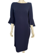 Gabby Skye Navy Blue Round Neck 3/4 Bell Sleeve Straight Dress Size 12 - $621.38 MXN