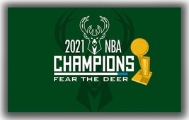 Milwaukee Bucks Basketball Champions 2021 Flag 90x150cm 3x5ft Fear the Deer - £11.75 GBP