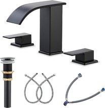 Waterfall Bathroom Faucet 3 Hole, Matte Black 8 Inch Widespread, Curved ... - $51.94