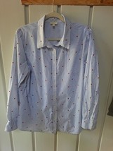 Talbots Women&#39;s Heart Embroidered Striped Button Down Shirt Size L 100% ... - $19.80