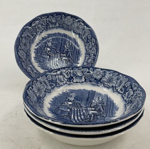 LIBERTY BLUE Fruit Bowls Dessert 5” Set of 4 Staffordshire England BETSY... - $34.64