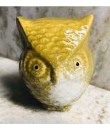 OWL FIGURE CERAMIC Rustic Country Textured White &amp; Green Feathers Big Ro... - $14.73