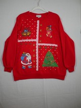 VTG Jenna Lane Ugly Christmas Sweatshirt Red Glitter Santa Stocking Tree Bells - $24.99