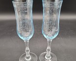 Two Very Rare Fostoria Navarre Blue Fluted Champagne Crystal Glasses FOS... - $148.49