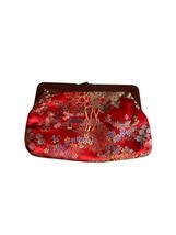 VTG. Regal Handbag Chinese Red Silk Clutch Purse 8&quot; x 5.5&quot; Plastic Kiss ... - $22.00
