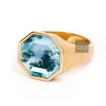 Octagon Cut Moss Agate Ring Men&#39;s Handmade 925 Silver Ring Wedding Jewelry - £63.98 GBP