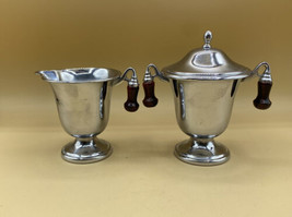 Faberware Art Deco Creamer and Sugar Chrome Brown Black Knobs Lenox Patt... - £15.78 GBP