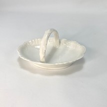 White Oval Candy or Nut Dish with Handle Made In France Simple Elegant Design - £14.21 GBP