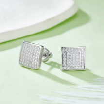 Men&#39;s Luxury 925 Sterling Silver Square Cut Full Moissanite Stud Earrings - £88.48 GBP