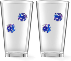 Drinking Glasses with DND Dice Embedded,Handmade Beer Glasses Set of 2,16 Oz Hig - £29.23 GBP