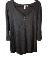 Eloise Shirt Womens XL Henley Black Semi Sheer Rollup Sleeves V-Neck Top - £10.27 GBP