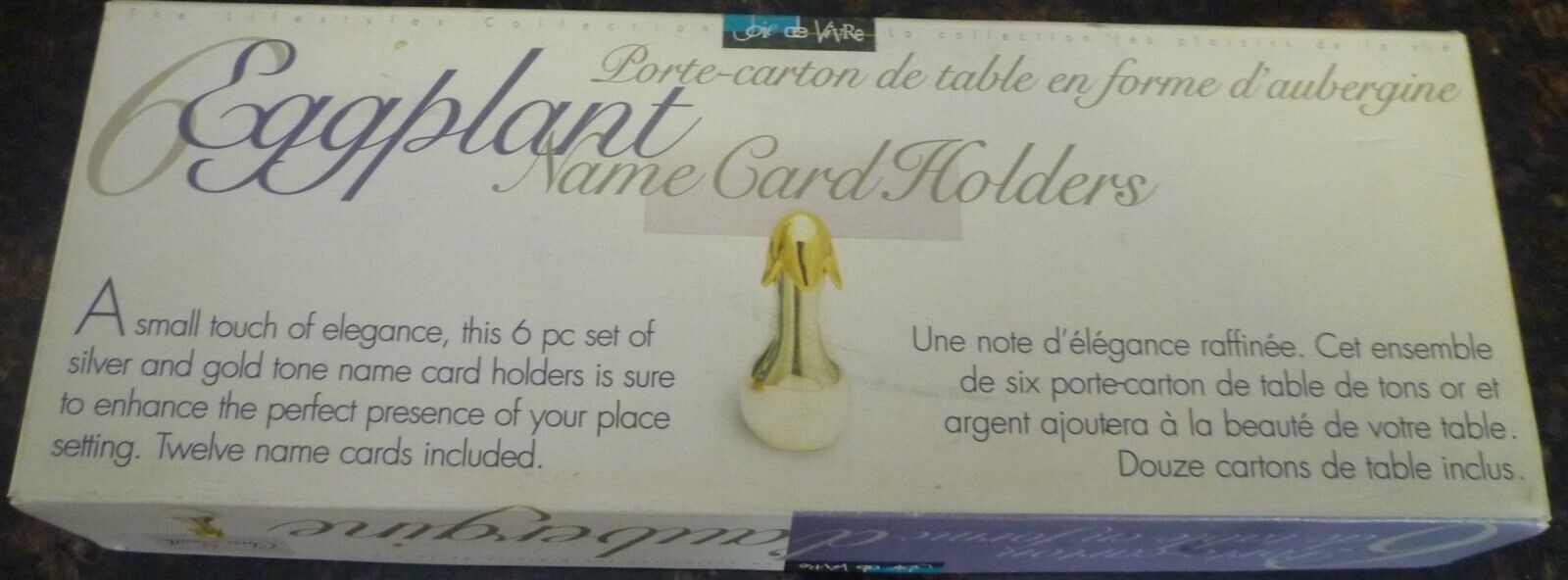 SET OF 6 JOIE DE VIVRE EGGPLANT SHAPED NAME CARD HOLDERS SILVER &amp; GOLD P... - $11.76