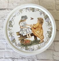 Vintage Tin 2 Blonde Girls Fence Apple Basket Bird Barefoot Morning Glor... - $125.44 MXN
