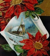 Christmas Postcard Church Poinsettia Gel 1912 Barton &amp; Spooner Series 7000 A - £8.20 GBP