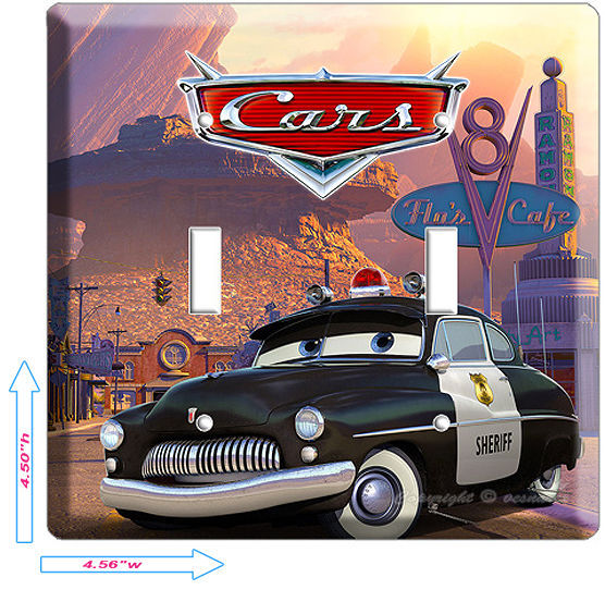 DISNEY RADIATOR SPRINGS CARS 2 SHERIFF POLICE DOUBLE LIGHT SWITCH PLATE ARTDECO