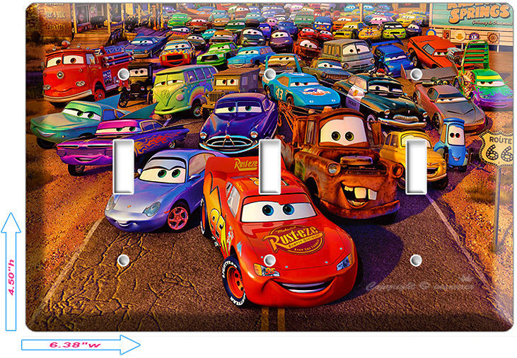 NEW CARS 2 LIGHTNING MCQUEEN SALLY DISNEY MOVIE TRIPLE LIGHT SWITCH WALL COVER