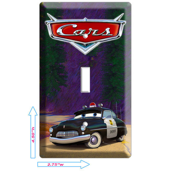 DISNEY CARS 2 RADIATOR SPRINGS SHERIFF POLICE SINGLE LIGHT SWITCH WALL ART COVER