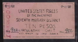 1944 United States Forces in the Philippines-7th Military District Ten Peso. - £305.22 GBP