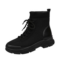 Women Ankle Boots Breathable Knitted Fashion Autumn Female Platform Boot Lace Up - £26.10 GBP