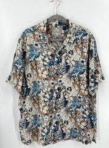 Margaritaville Mens Shirt 2XL Blue Orange Button Up Hawaiian Linen Cotto... - £19.86 GBP