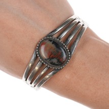 6 3/8&quot; c1940&#39;s Navajo Silver Petrified wood agate cuff bracelet - £233.51 GBP