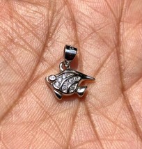 925 Sterling Silver FISH Pendant with Cz, Small Minimal Jewelry, High Polish #1 - £12.52 GBP