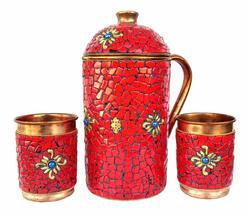 Rastogi Handicrafts Pure Copper Jug - 2 Glass Drink ware Set Tableware Pitcher o - £64.67 GBP