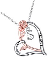 Rose Heart Necklaces for Women, Initial Necklaces I - £75.92 GBP