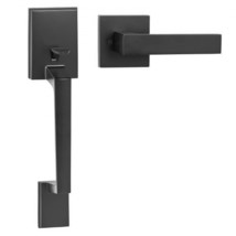 Front Door Handle, Matte Black Square Handle Set with Lever Door Handle No L... - $40.46