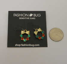 Fashion Bug Ladies Earrings Drop Dangle Wreath Multi Color Rhinestones Hook - £4.70 GBP