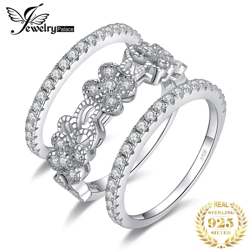 Flower Butterfly 925 Sterling Silver CZ Simulated Diamond Stackable Ring Eternit - £26.31 GBP