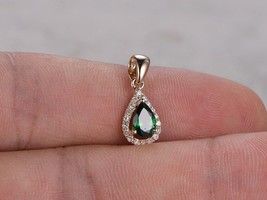 Delicate 1Ct Lab-Created Teardrop Emerald Halo Pendant in 925 Silver (No Chain) - £50.47 GBP