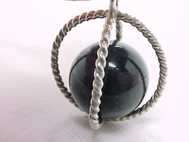 3D STERLING Vintage SPHERE PENDANT with BLACK ONYX Ball -1 3/8 inches -F... - £60.13 GBP