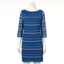 New Jessica Howard Women&#39;s Print Crochet Shift Dress Blue Size 14 - £51.07 GBP