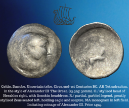 2nd-1st Siècles BC Celtique Ar Tetradrachm Alexander III The Grand 15.32g Pièce - £118.70 GBP