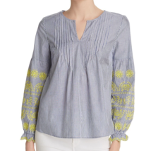 Desigh History Womens V-Neck Embroidered Blouse XS Blue B4HP - £23.53 GBP